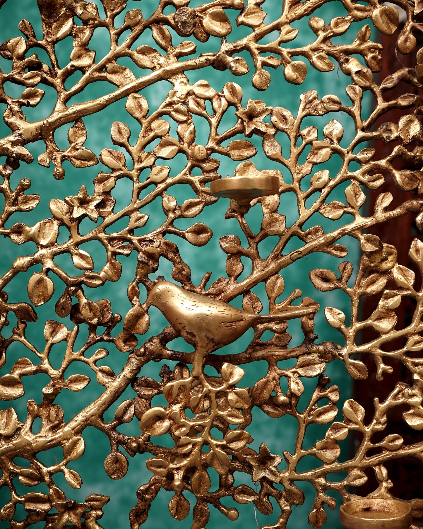 Pure Brass Large Kalpavriksha Tree with Birds & Diyas/T-Light Holders 50 inch