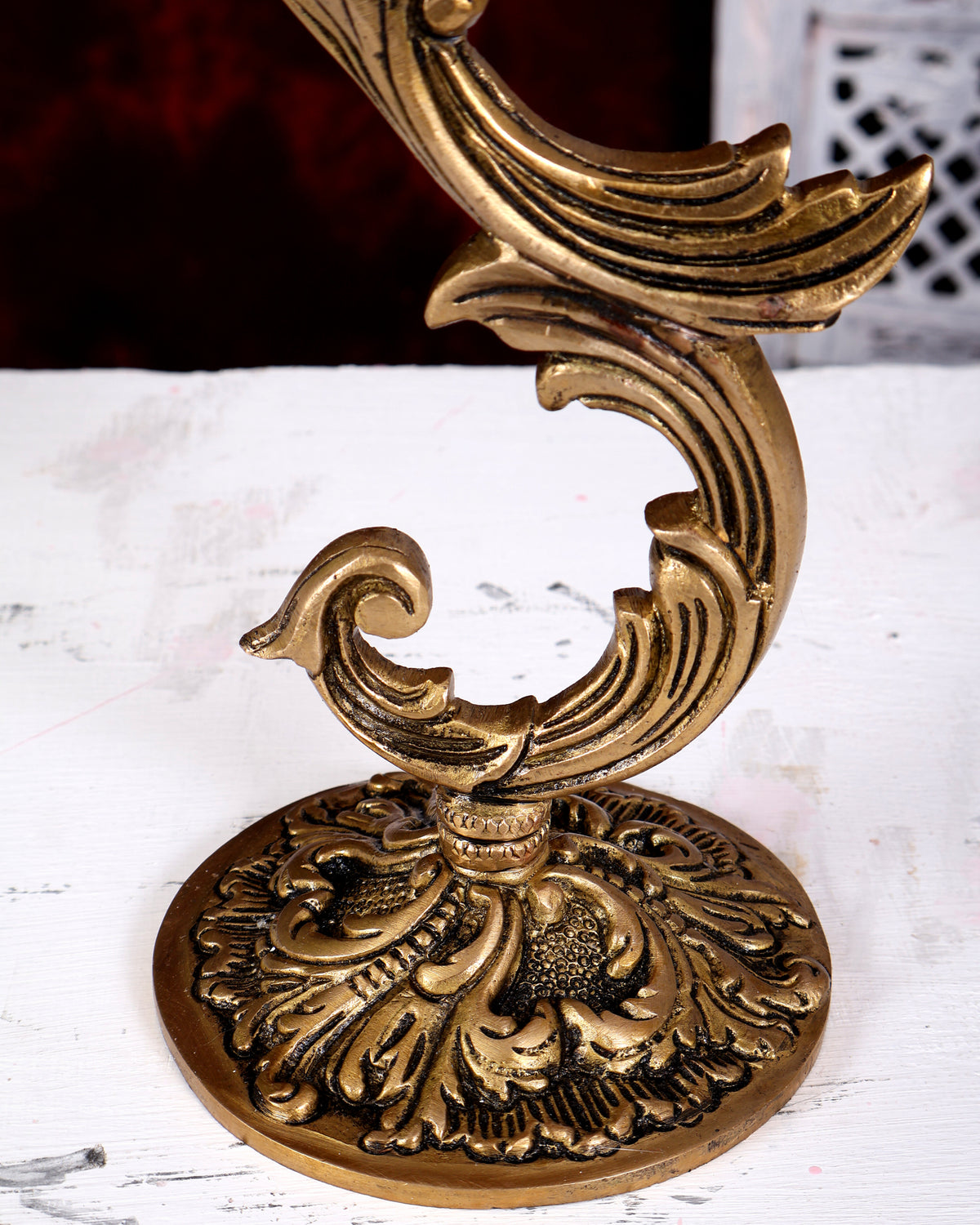 Brass Floral Design Candle Stand — English Style 9 inch