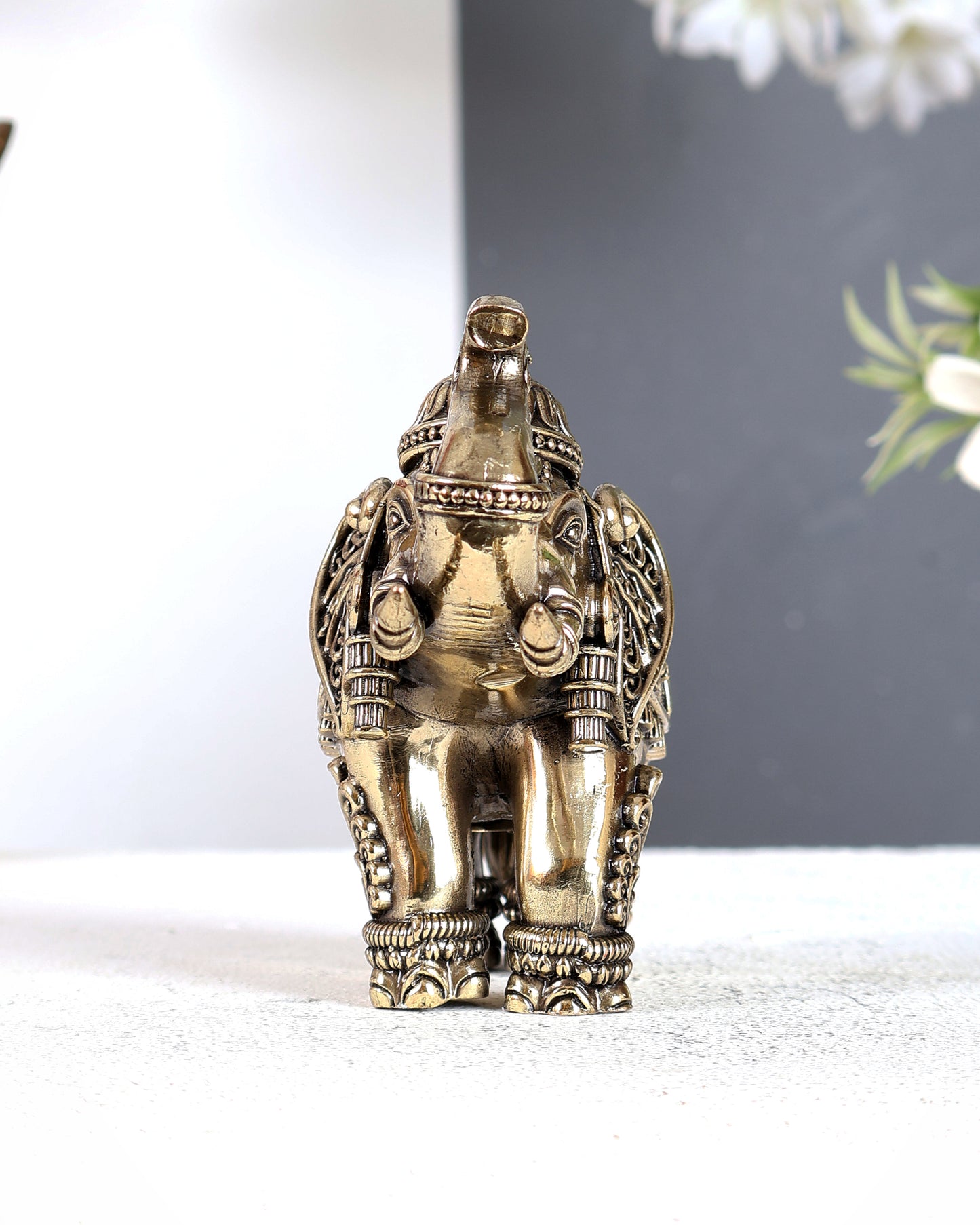 Brass Superfine Crowned Elephant – Elegant Decorative Showpiece 5 inch