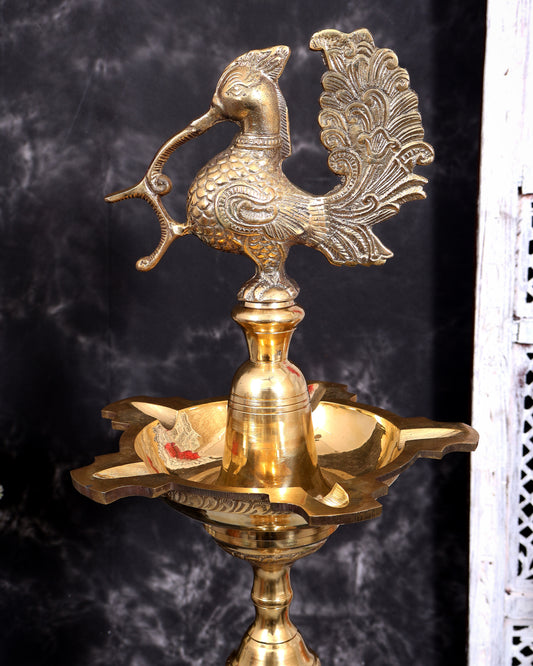 Brass Large Peacock Samai Inauguration Lamp (Pair) 51 inch