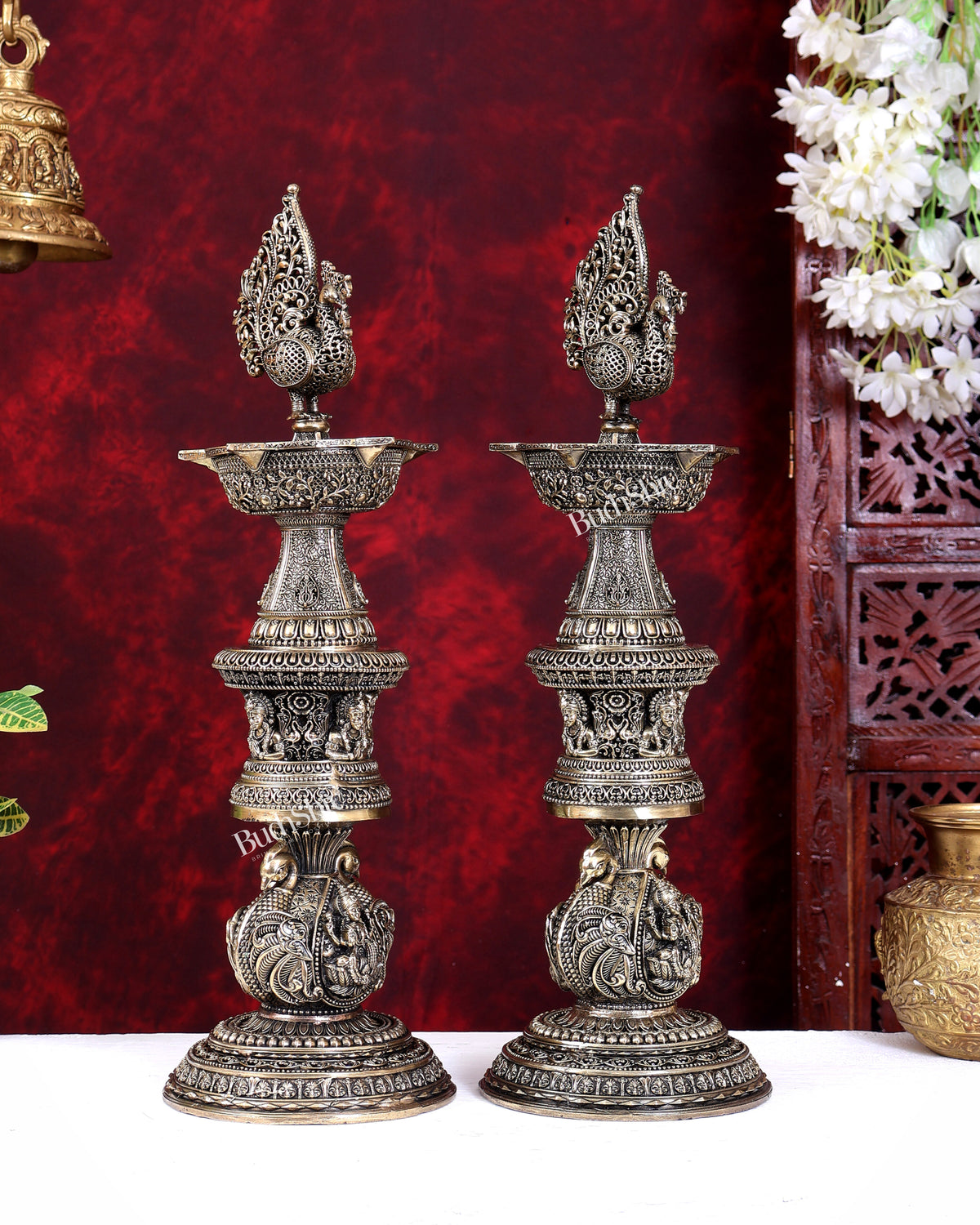Brass Superfine Peacock Annam Pakshi Oil Lamp — Large Size 19 inch