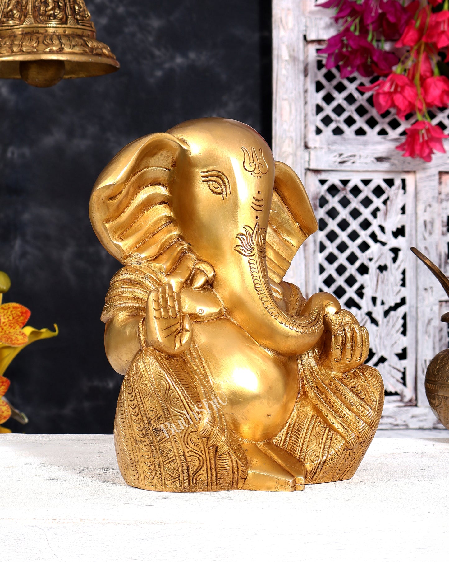 Unique Brass Modernised Ganesha Statue with Big Ears 10 inch