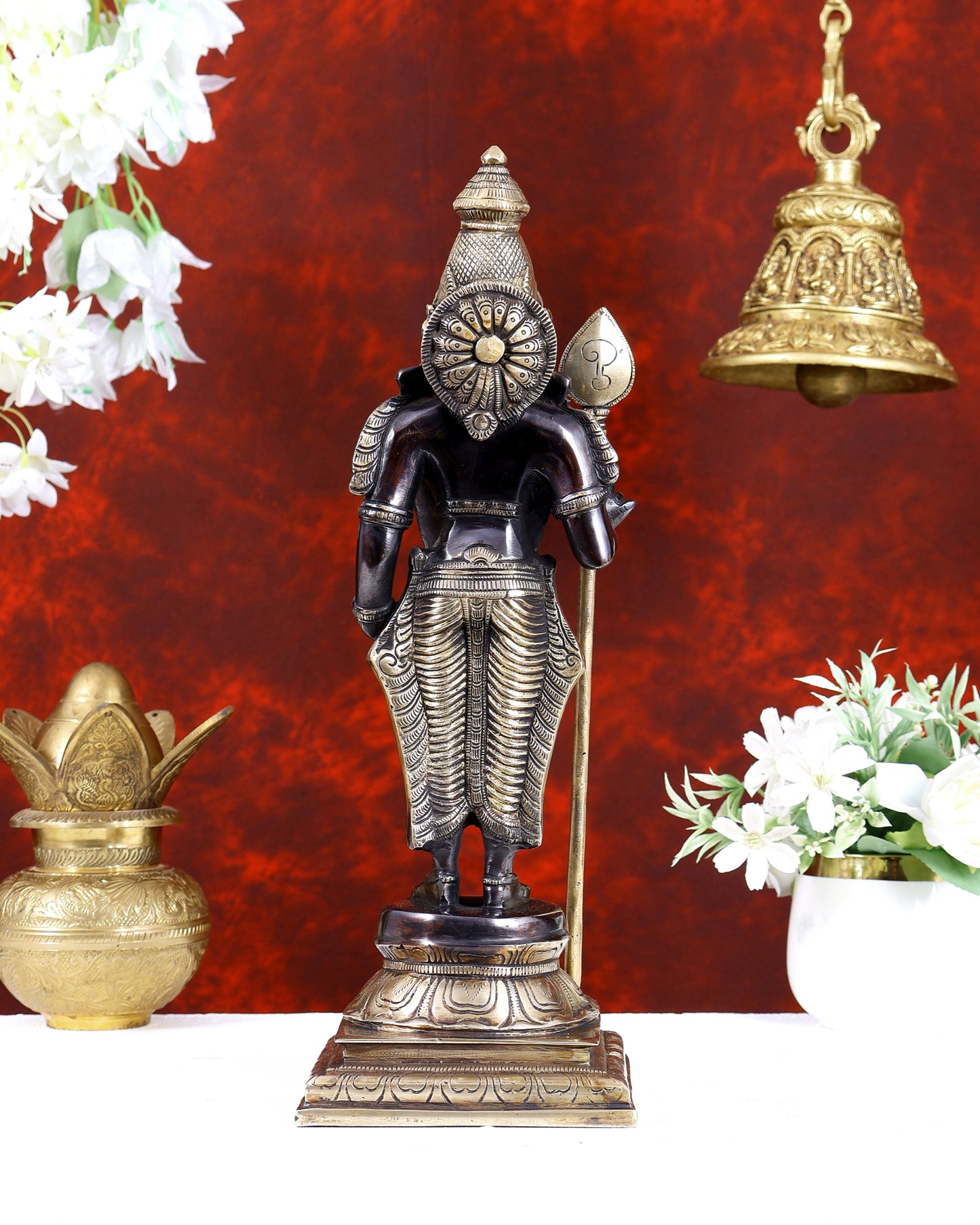 Brass Kartikeya Murugan Swamy Standing Statue – Superfine Divine Sculpture (15 Inch) black finish