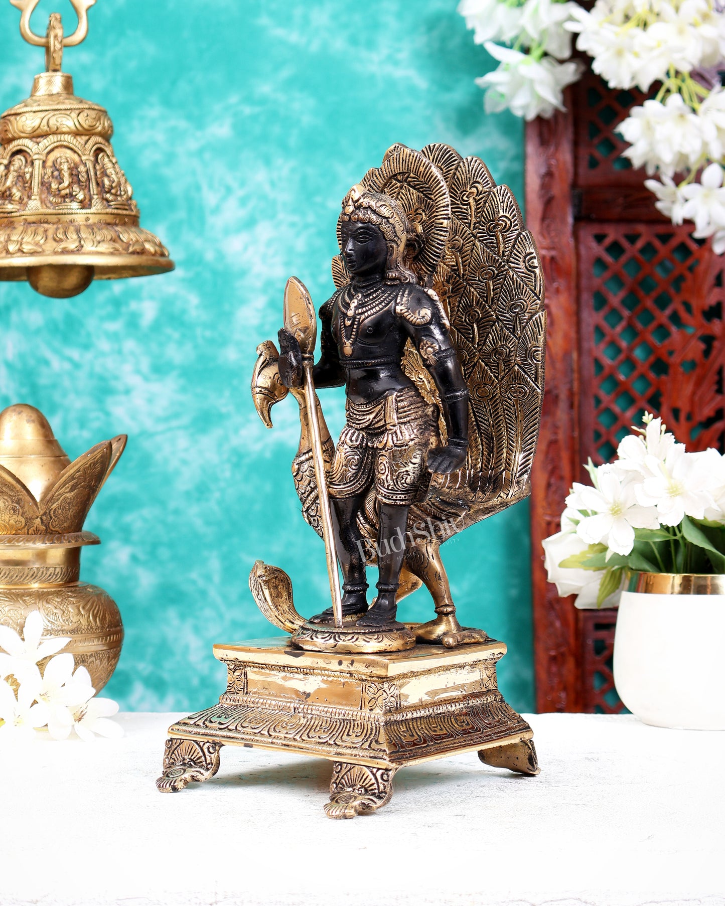 Lord Murugan Kartikeya Kumaraswamy Brass Statue 12 inch black tone