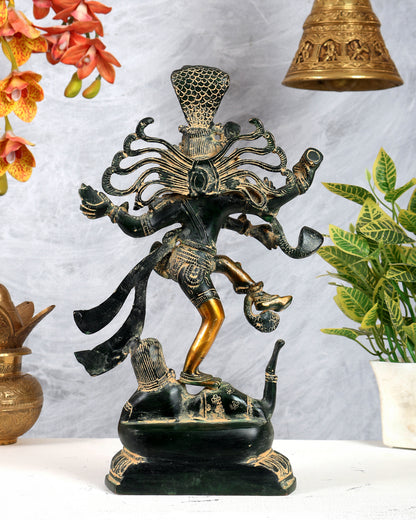 Brass Dancing Shiva Statue Without Ring – Vintage Henna Tone Finish Nataraja Sculpture (14.5 Inches)