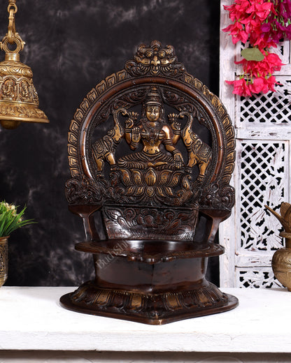 Brass Gajalakshmi oil Lamp large kamatchi vilakku - 17 Inch dual tone