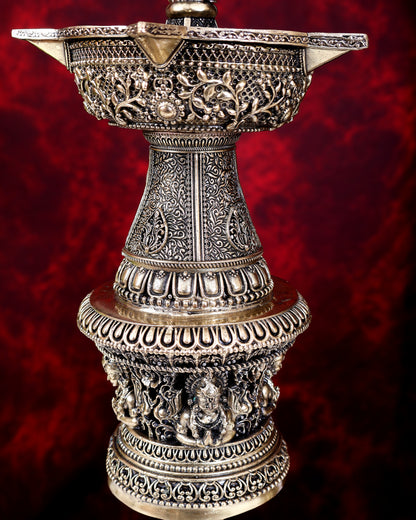 Brass Superfine Peacock Annam Pakshi Oil Lamp — Large Size 19 inch