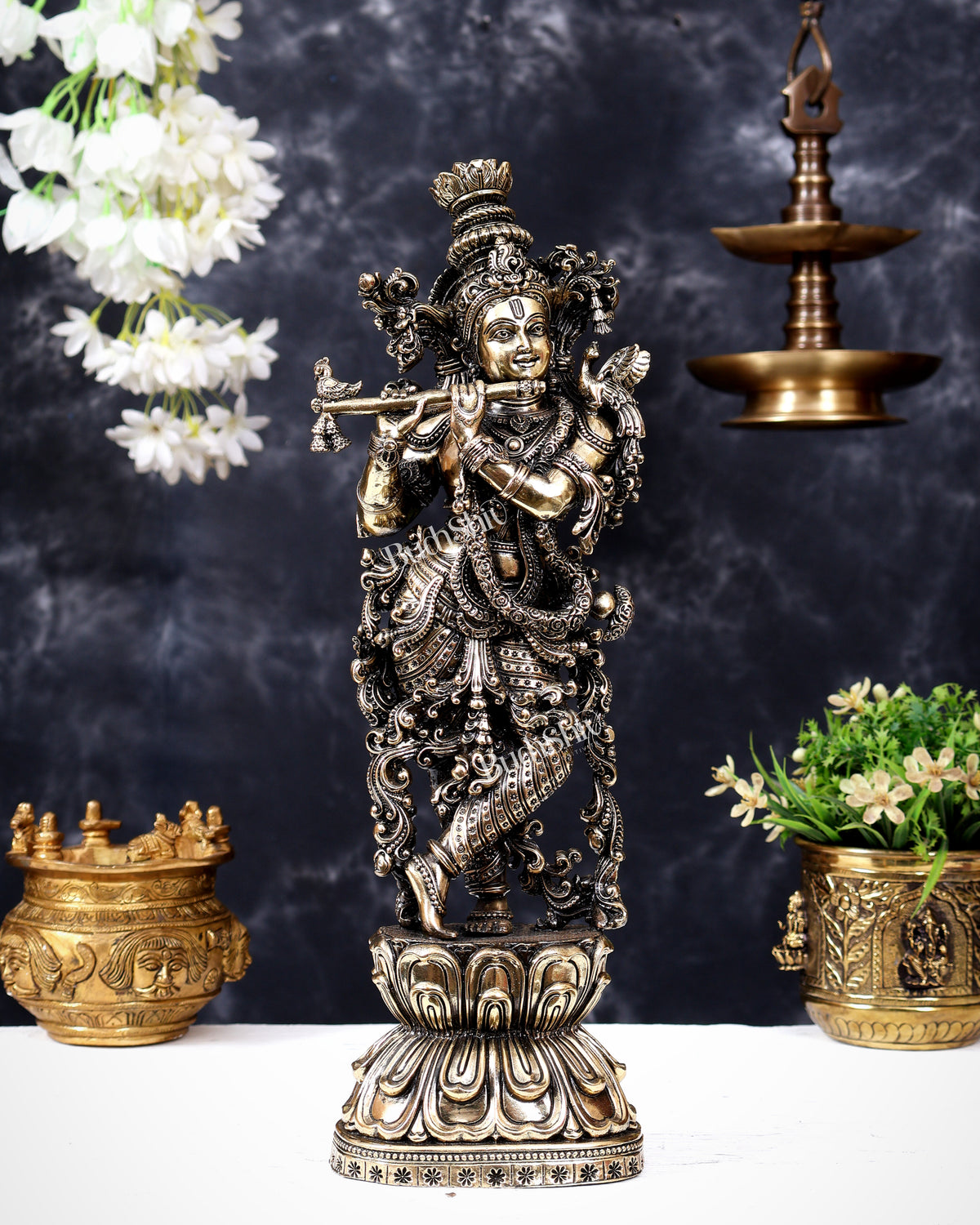Brass Superfine Lord Krishna Idol | Intricately Handcrafted Divine Sculpture 15 inch (38 cm)