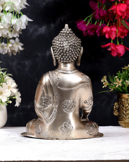 Brass Buddha Idol with Abhaya Mudra - 10 Inch silver plated