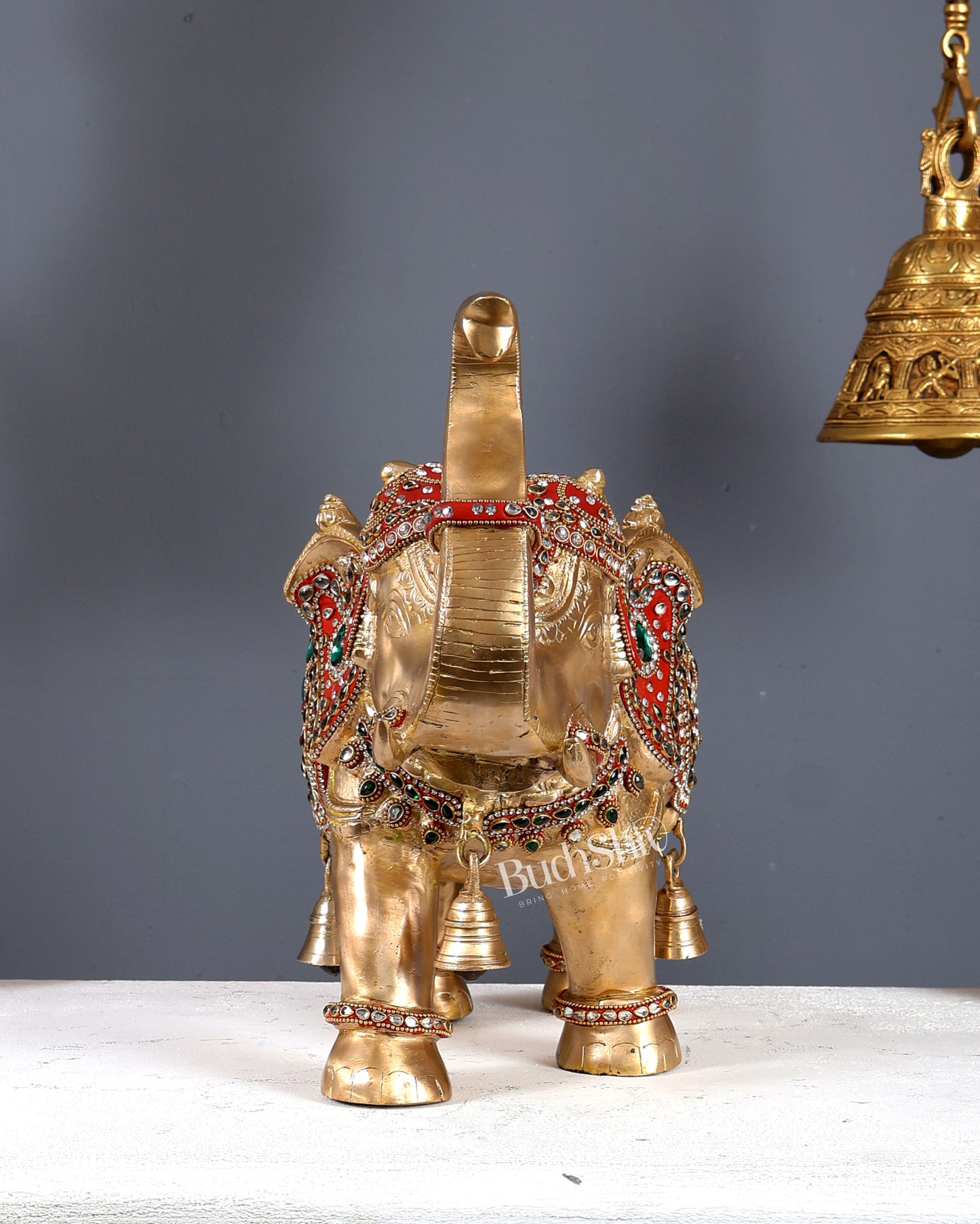 Brass Maharaja Elephant Showpiece – Rajasthani Meenakari & Stone Work Royal Décor (15 Inch wide)