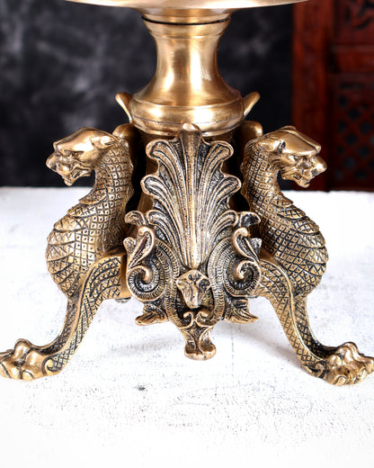 Brass Yali Candle Stand – Unique Mythical Creature Design Decorative Holder 7 inch