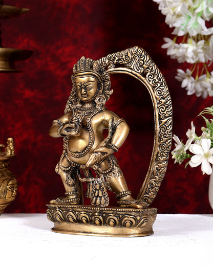 Brass Kubera Standing with Flame Aureole — Tibetan Depiction, Lord of Wealth 8.5 inch