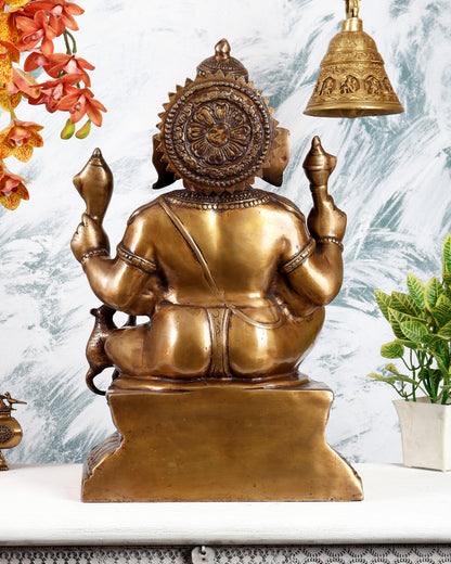 Traditional Brass Ganesha Statue in Antique Finish – Grand Handcrafted Divine Sculpture (21.5 Inches)