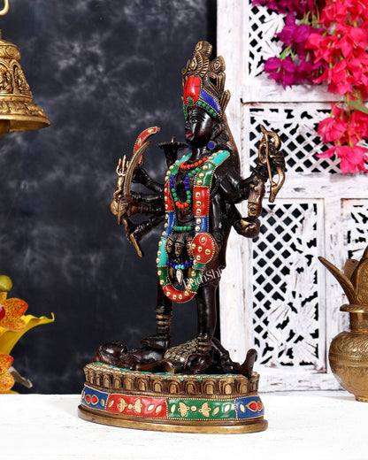 Pure Brass Vintage Goddess Kali Dashbhuja Idol | 14 inch with meenakari and shringaar