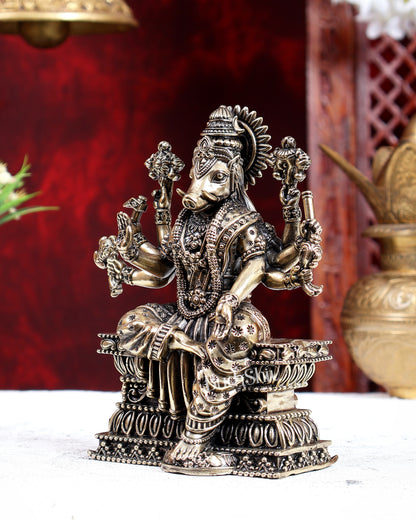 Brass Superfine Goddess Varahi Amman Idol – Hollow Cast with Intricate Carvings 6 inch