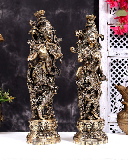 Brass Radha Krishna Statues 14 inch Charcoal tone gloss