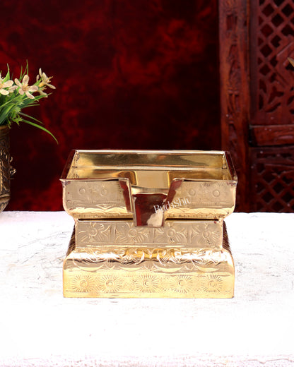 Brass Superfine Abhishekh Patra | Daily Ritual Vessel with Idol Platform | Pure Brass Pooja Accessory 5.25 inch