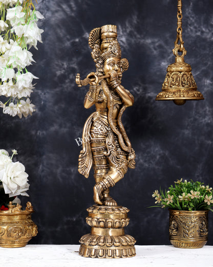 Brass Krishna Statue Unique Design | Pure Brass Lord Krishna Sculpture 20 inch matte finish
