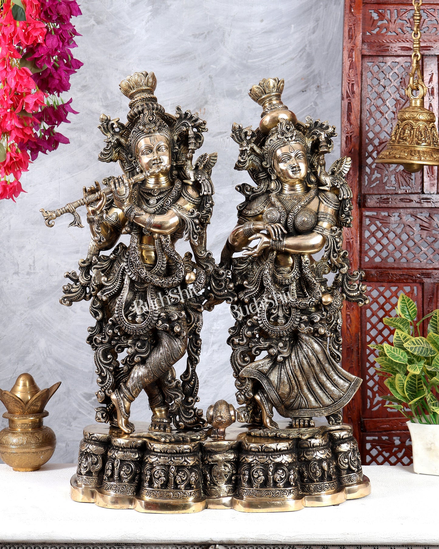 Brass Radha krishna Idols together on same base 29 inch large