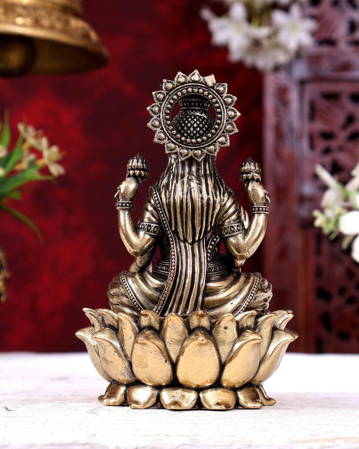 Brass Superfine Lakshmi Idol Cross-Legged on Lotus Base 5 inch
