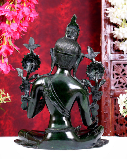 Large Pure Brass Green Tara Idol 13" agate green stone finish