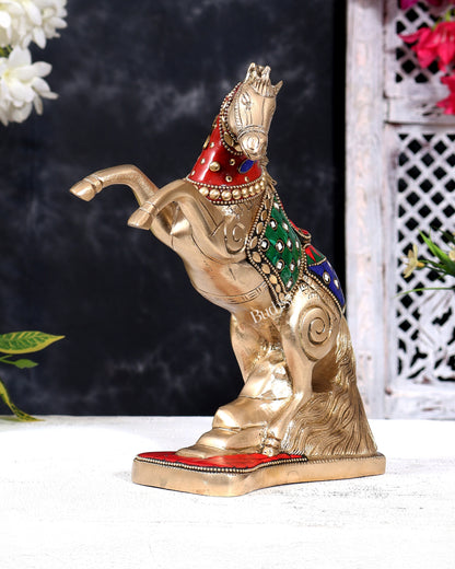Pure Brass Vastu Feng Shui Jumping Horse Statue — with Stonework 8.5 inch