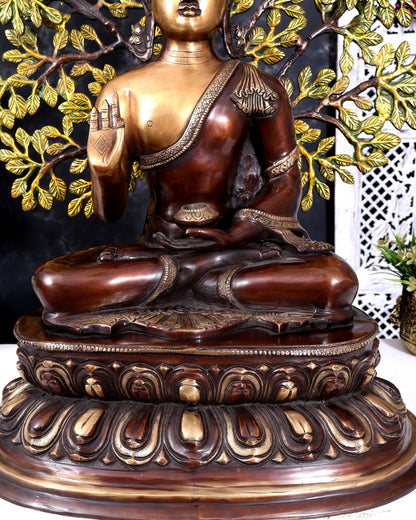 Brass Buddha with Kalpavriksha Tree — Three-Tone Heat-Treated Finish 26 inch
