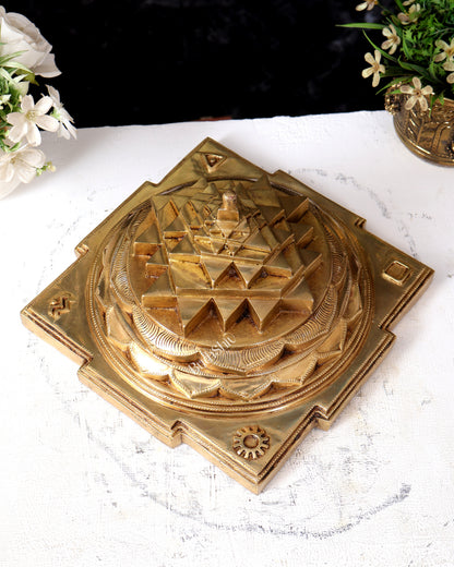 Brass Large Meru Shri Yantra — Heavy Solid 9.5 inch