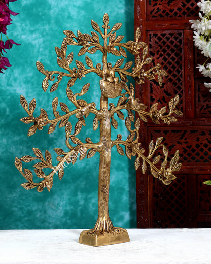 Brass Kalpavriksha Table Standing Tree with Birds & Nest 21 inch