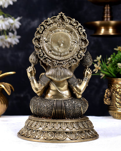 Brass Superfine Cross-Legged Ganesha Statue with Aureole 8 inch