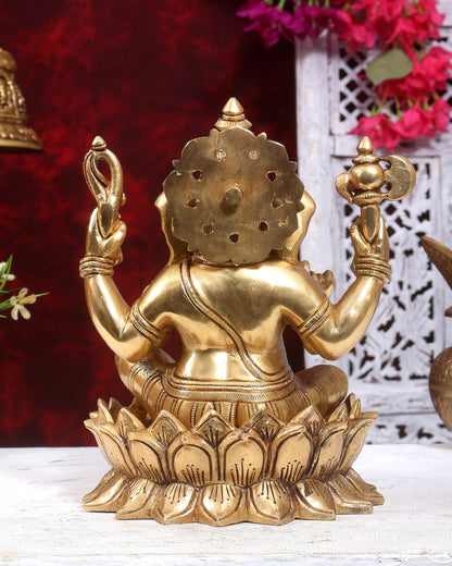 Brass Ganesha on Lotus Statue  9.5 inch