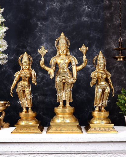 Brass Tirupati Balaji with Bhudevi and Sridevi — Idol Set 30 inch