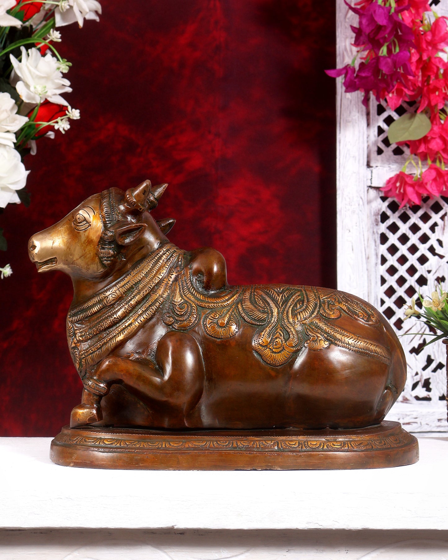 Pure Brass Vintage Nandi Statue – double Chola Finish 12.5 inch