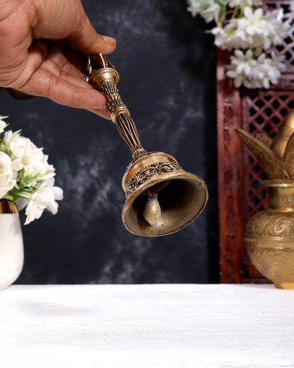 Brass Superfine Hanuman Design Hand Bell | Pure Brass Temple Bell 7 inch