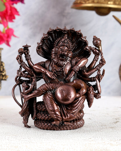 Pure Copper Ugra Narasimha Slaying Hiranyakashipu with Bhakt Prahlad – Solid Masterpiece Sculpture (5 Inches)