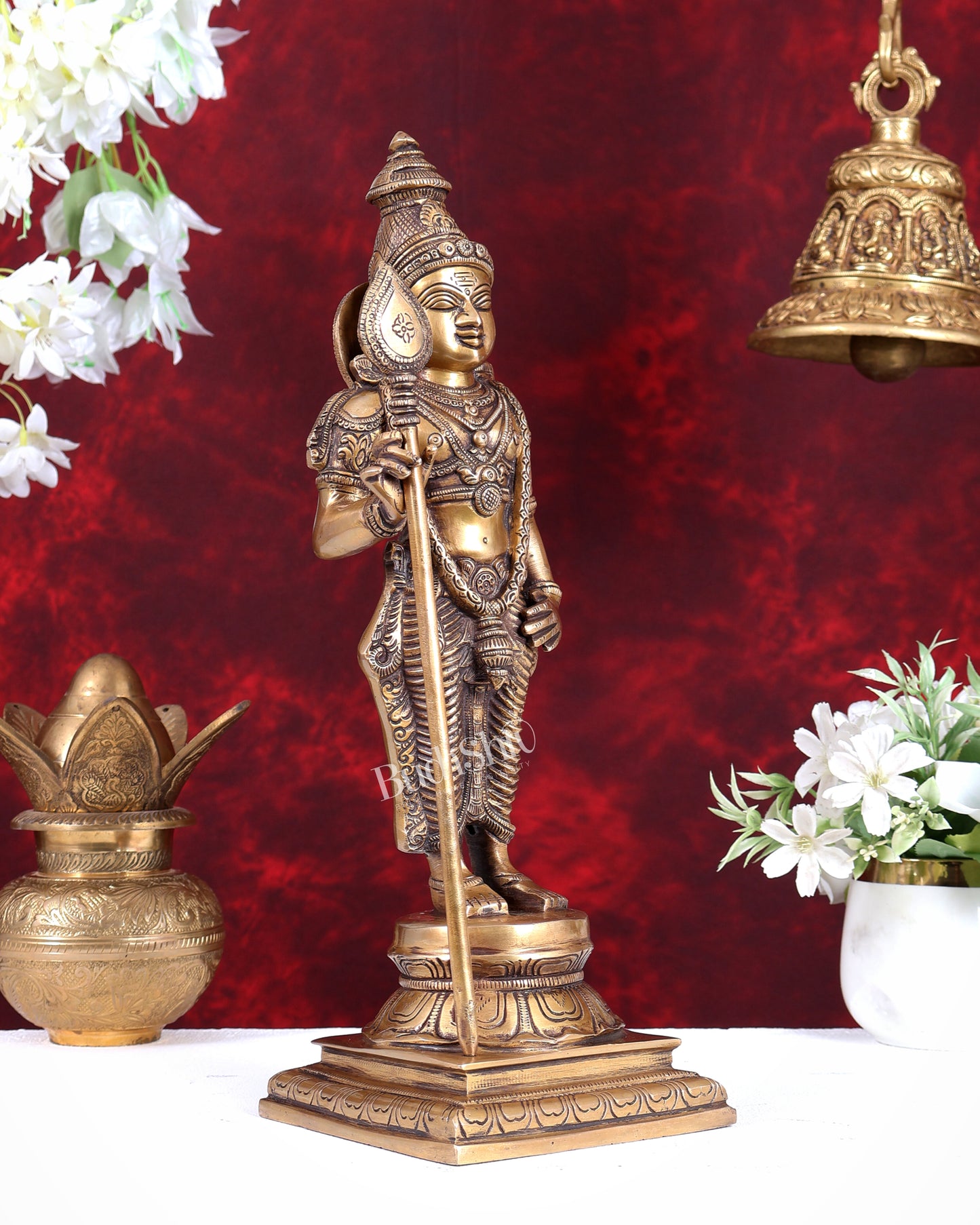 Brass Kartikeya Murugan Swamy Standing Statue – Superfine Divine Sculpture (15 Inch) antique tone