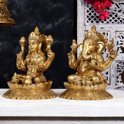 Brass Ganesha Lakshmi Idol Set 9 inch