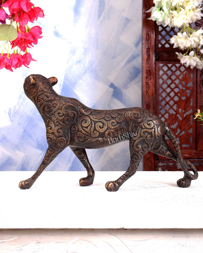 Brass Walking Leopard Showpiece 14 inch wide
