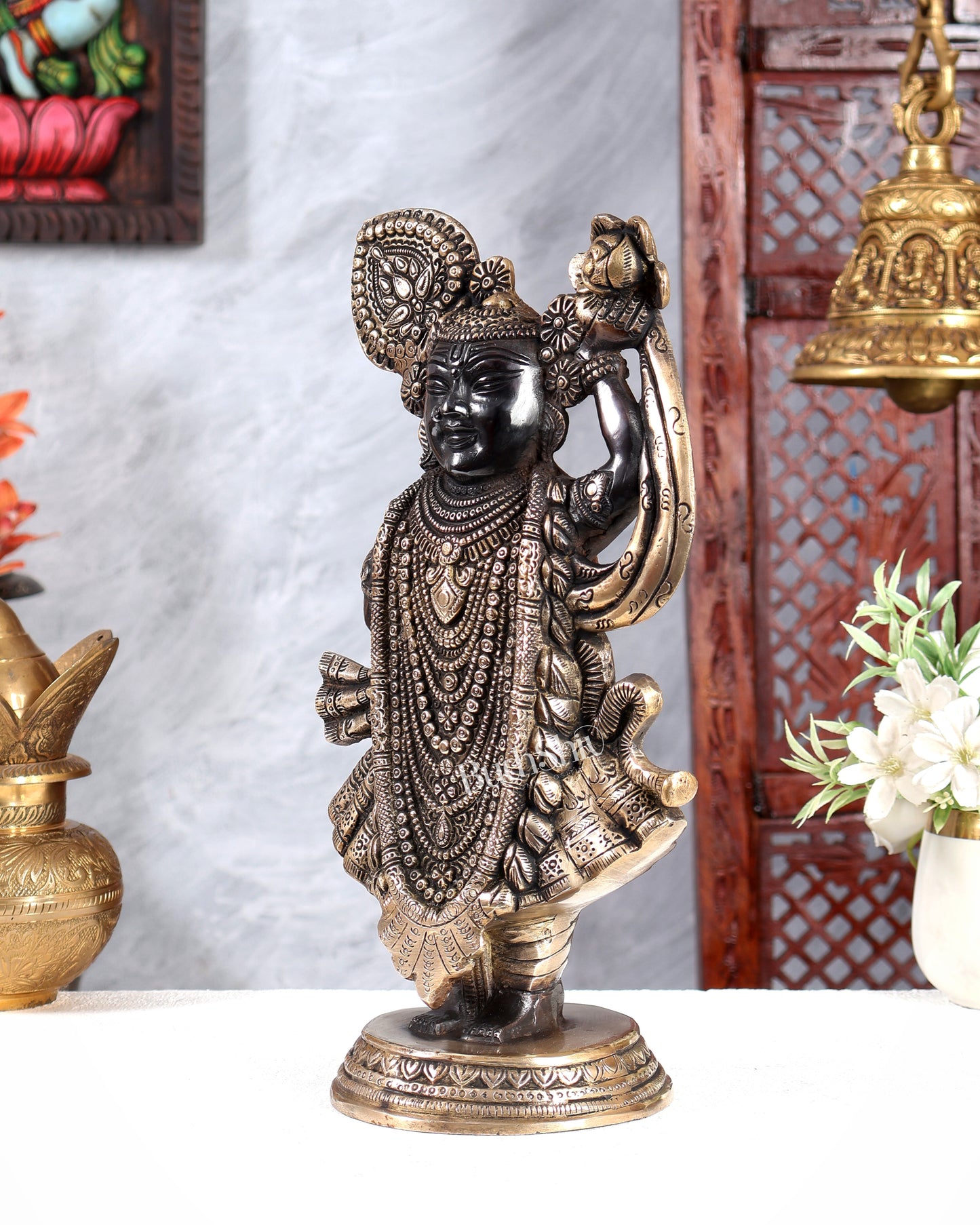 Brass Lord Shrinath Ji Statue | From Nathdwara 13 inch black edition