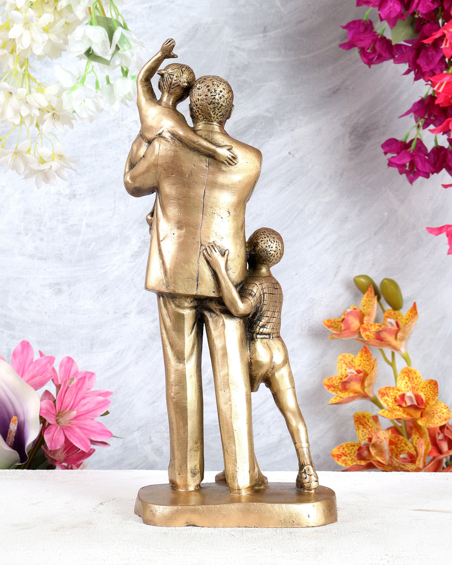 Brass Nelson Mandela with Children Statue – Inspirational Handcrafted Sculpture (16 Inches)