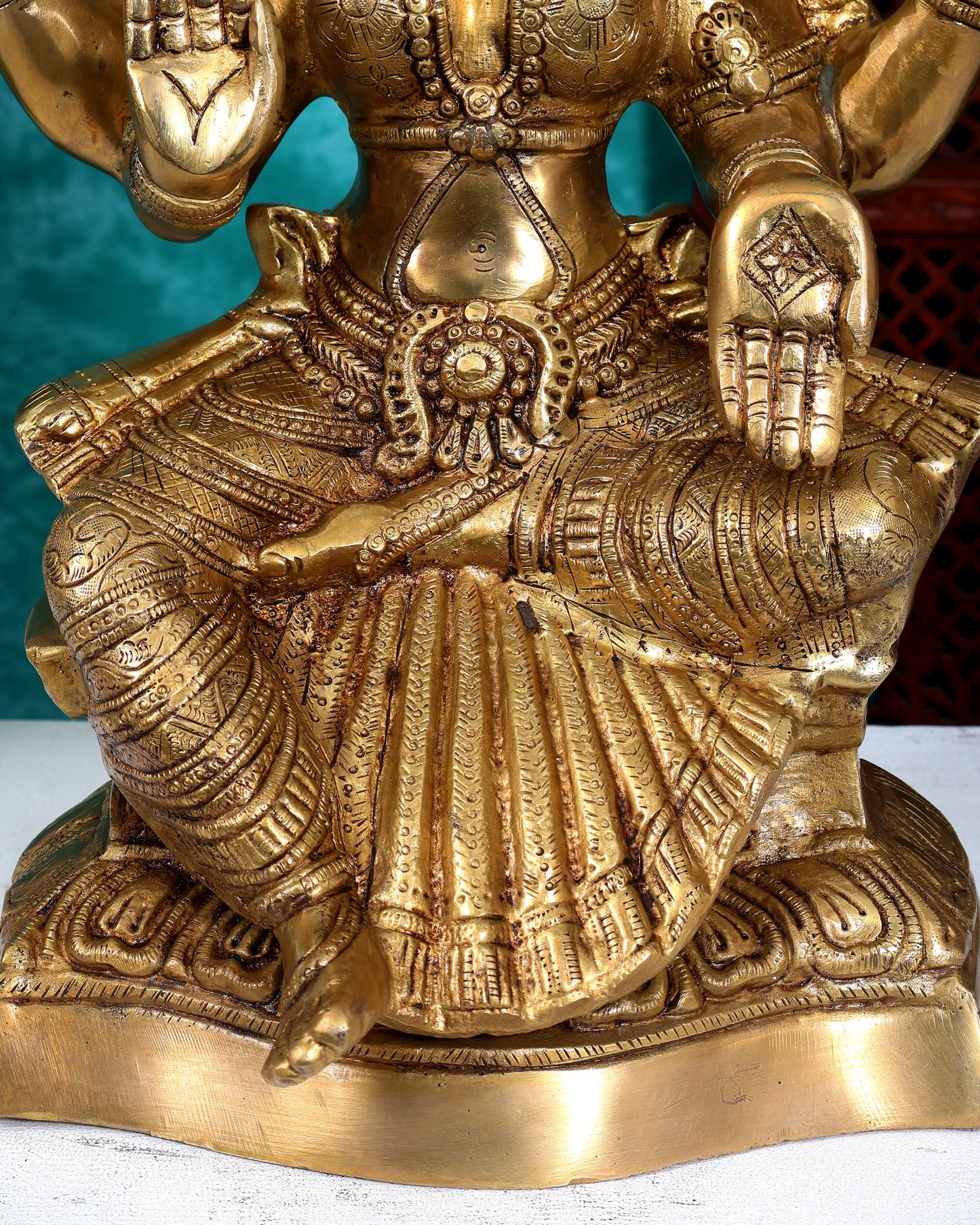 Brass Goddess Lakshmi Statue – Handcrafted Prosperity Idol 18 inch Enhanced carvings