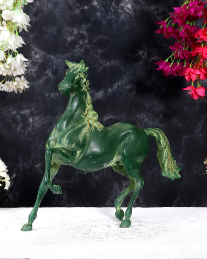 Vintage Brass Galloping Horse Feng Shui Approved Statue Green patina tone 16 inch