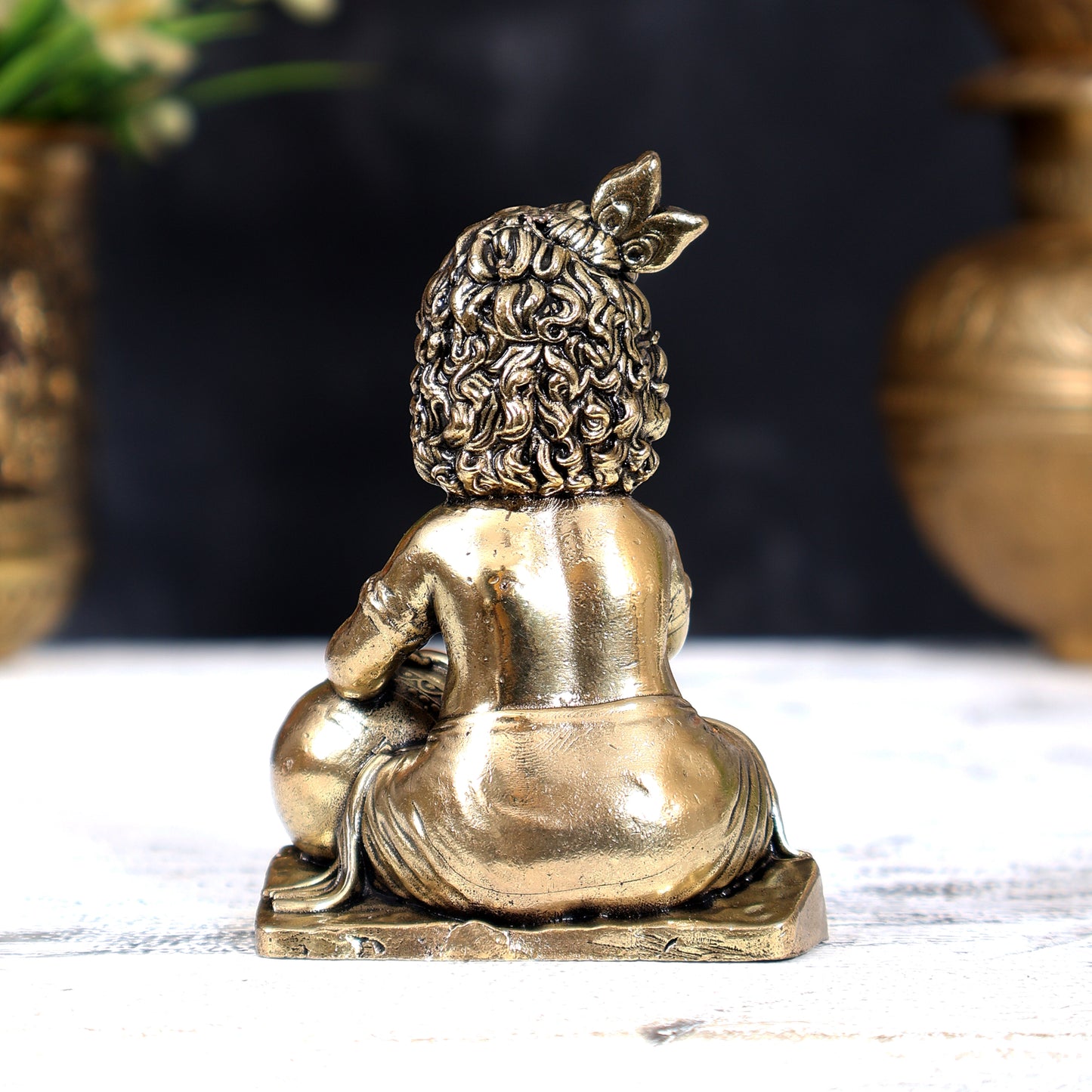 Brass Superfine Makhan Chor Bal Gopal — Baby Krishna Idol 3 inch