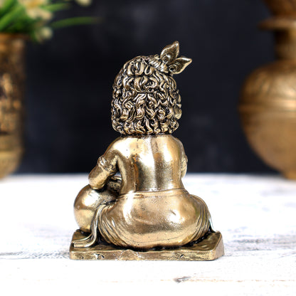 Brass Superfine Makhan Chor Bal Gopal — Baby Krishna Idol 3 inch