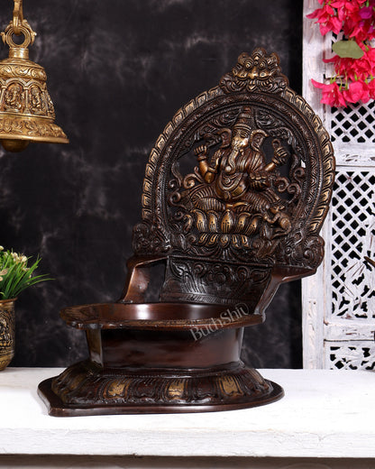 Brass Ganesha Oil lamp diya dual tone 16 inch
