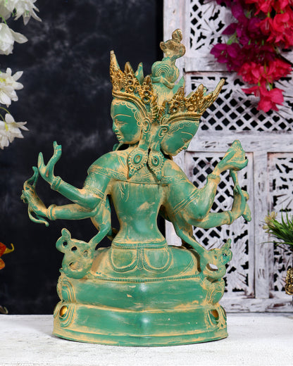 Tibetan Buddhist Deity Ushnishvijaya Brass Statue – Green Sandstone Finish, 5.8 kg