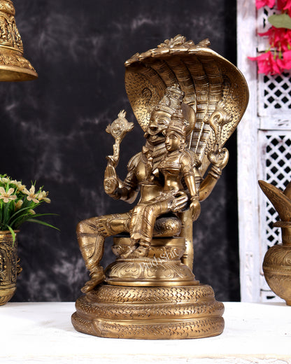 Pure Bronze Panchaloha Narasimha Lakshmi Sculpture - 12 inch
