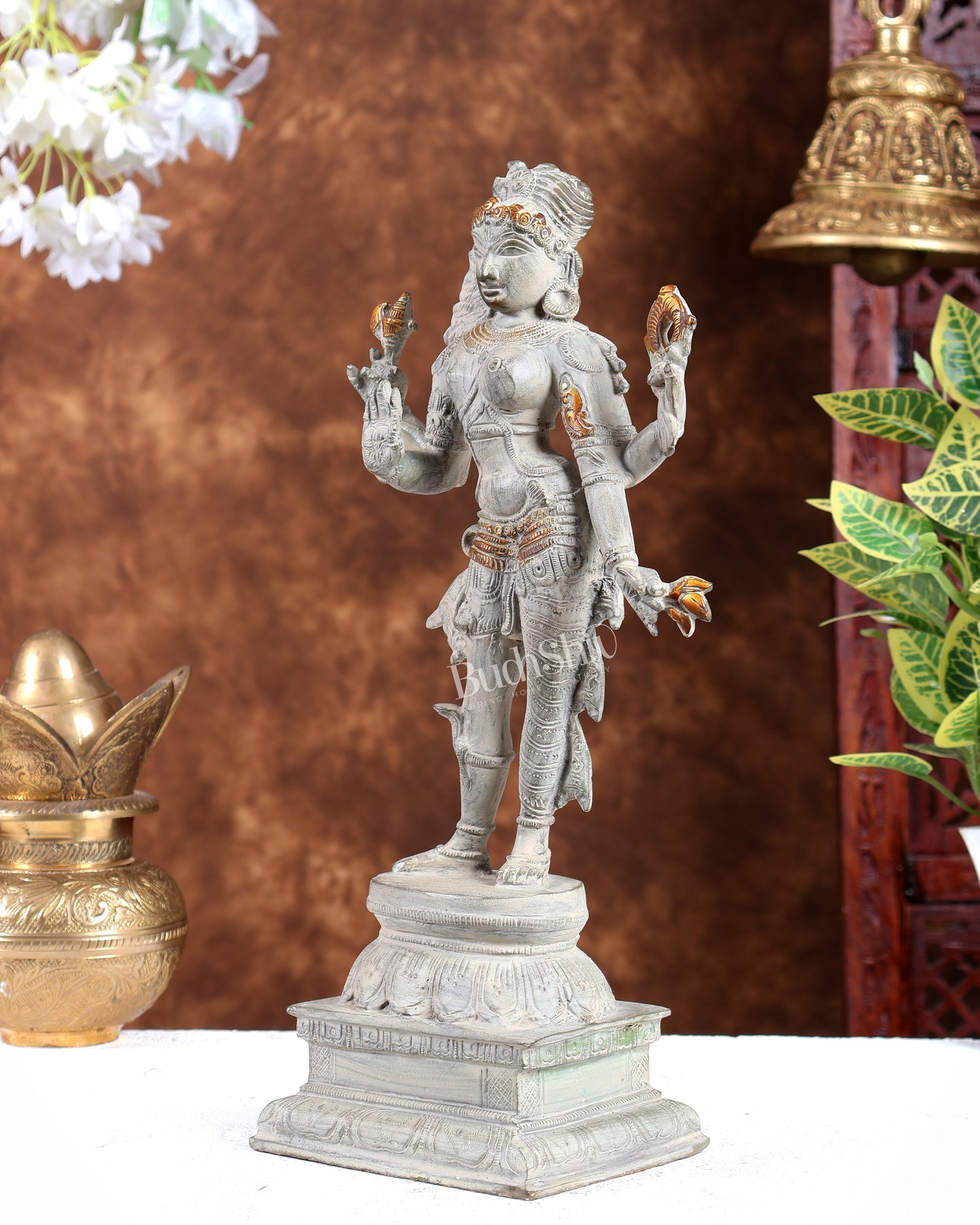 Pure Brass vintage Ardhanarishwara idol 13.5" rustic sand patina