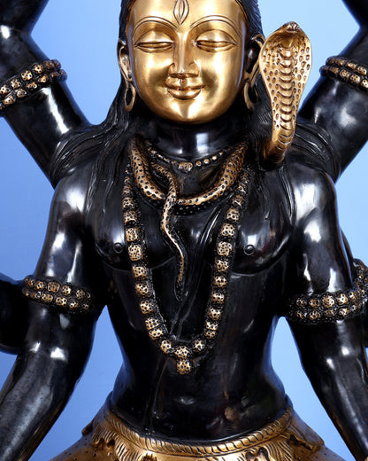 Six-Armed Brass Shiva Statue Mahamrityunjaya 30 inch black edition