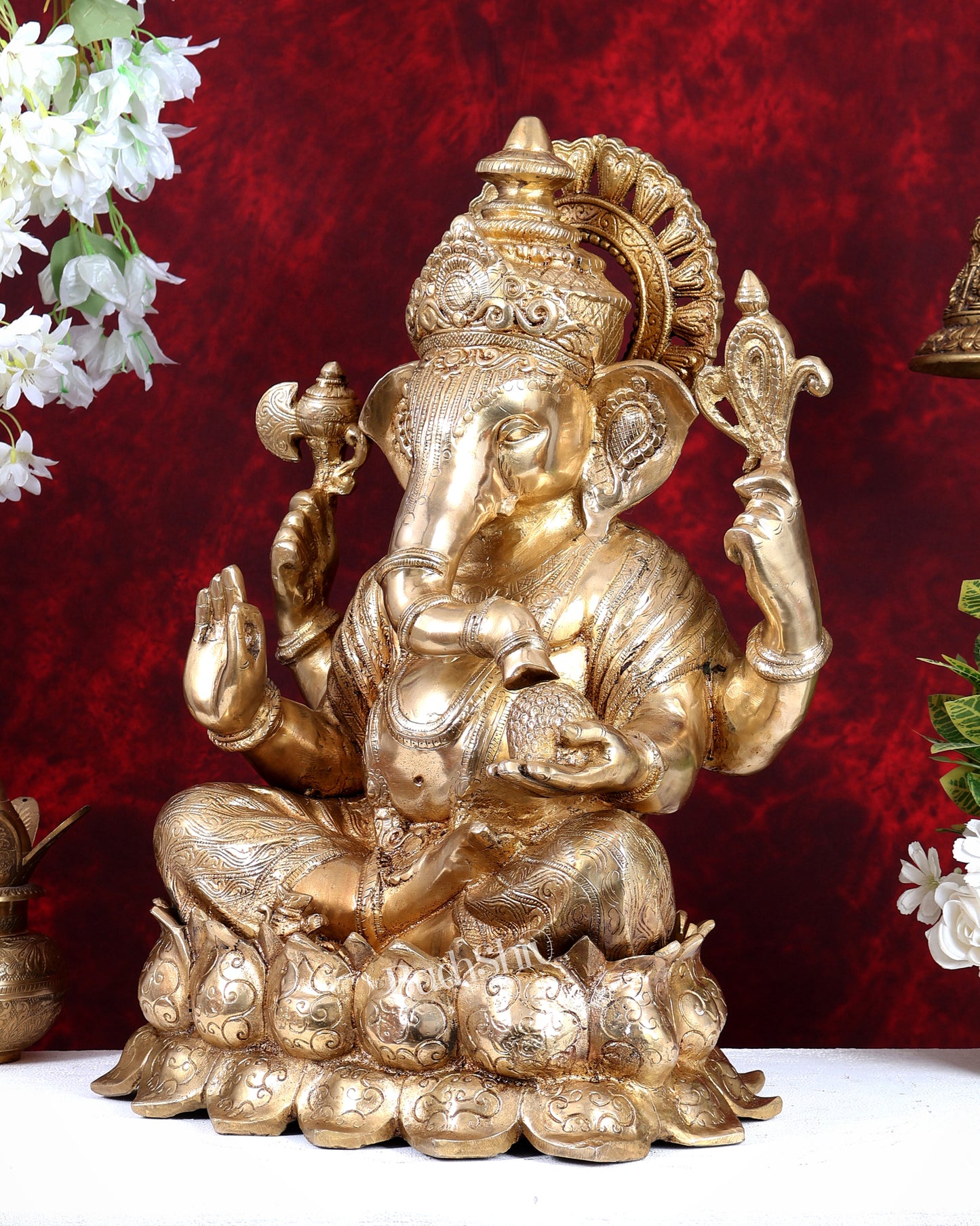 Brass Large Ganesha on Lotus - 22 inch